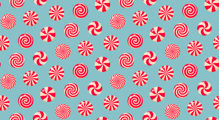 Christmas candy seamless pattern. Peppermint candies background.