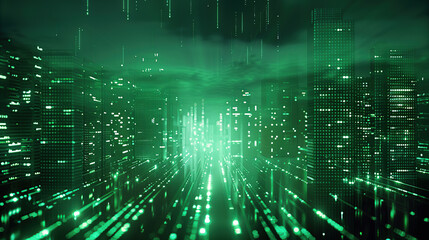 Obraz premium cyber city technology, light green on background