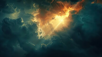 Fototapeta premium aweinspiring heavenly light breaking through dramatic storm clouds spiritual symbolism natural majesty rays of hope