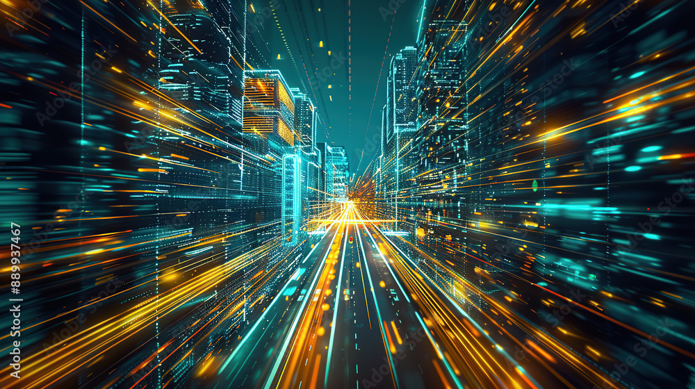 Wall mural abstract communication and future technology data flow