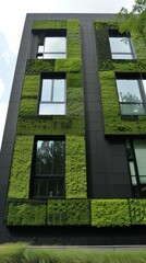 Innovative office with green walls solar panels and rainwater collection systems showcasing ecofriendly business practices