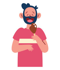 adult man eating roasted chicken