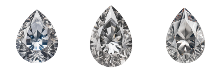 Pear cut diamond crystals isolated on transparent background