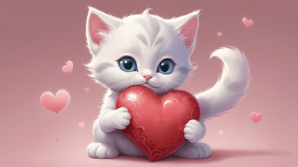cute kitten with a red heart