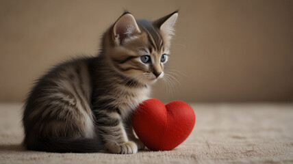 cute kitten with a red heart