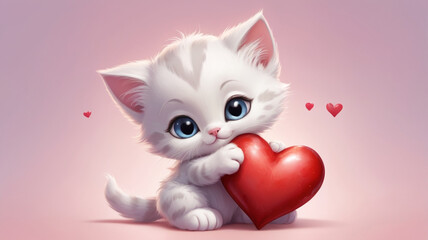 cute kitten with a red heart