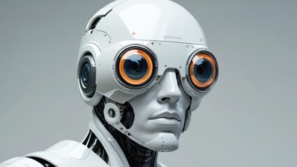 Futuristic Robot with Large Orange Eyes.