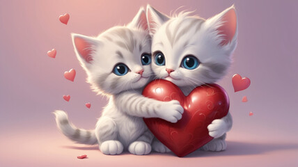 cute kitten with a red heart