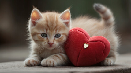 cute kitten with a red heart