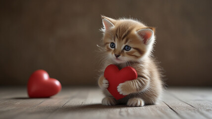 cute kitten with a red heart