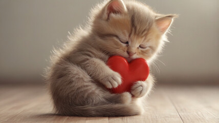 cute kitten with a red heart