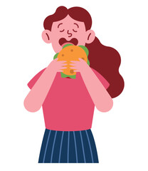 cartoon woman eating burger