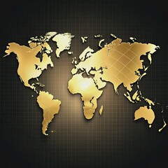 Luxurious gold world map with country borders and latitude lines elegantly displayed against a sleek black background, showcasing wealth and global importance.