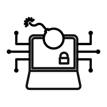 laptop bomb icon, black outline, security threat clip art preview