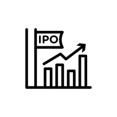 IPO Initial public offering icon Black line art vector logo
