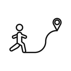 Man going to destination icon Black line art vector logo