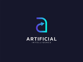 Artificial intelligence with letter a arrow symbol technology Analysis logo vector design concept. AI technology logotype symbol for advance technology, tech company, identity, robotic, innovation, ui