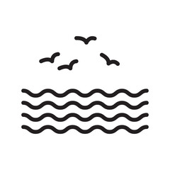 Sea with seagull icon Black line art vector logo