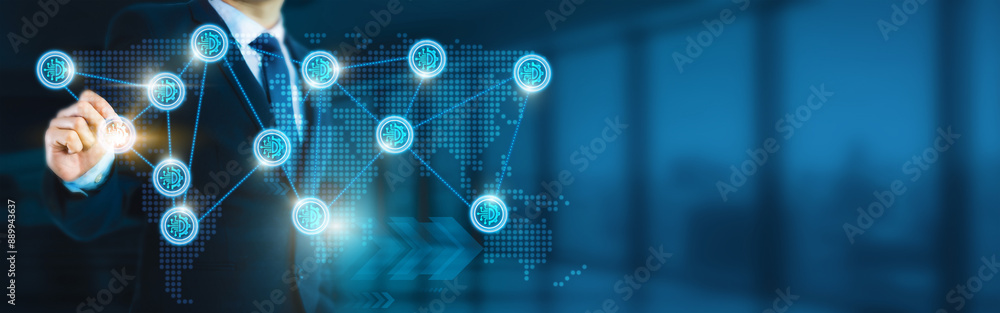 Poster businessman global structure networking and engineering synergies connection, innovation integration