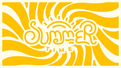 Obraz premium Vintage horizontal background with vibrant sunburst reminiscent of the 60s and 70s era. Stylish and colorful graphic print. Vector illustration.