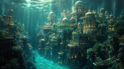 The lost city of Atlantis, a mythical city that is said to have been located in the Atlantic Ocean.