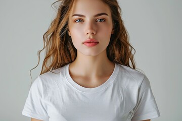 Fototapeta premium White tshirt mockup on woman model created with Generative AI