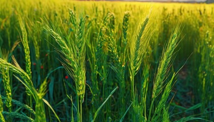 Green Wheat Field Close Up.