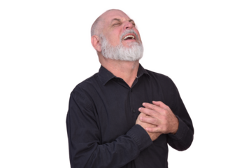 portrait business man with bald white beard facial expression feeling pain fashion image model isolated on white transparent background