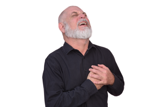 portrait business man with bald white beard facial expression feeling pain fashion image model isolated on white transparent background