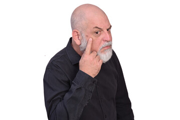 portrait business man with white beard bald facial expression with spot on face fashion image isolated on white transparent background