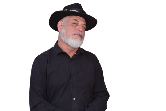 portrait business man with white beard bald facial expression wearing hat fashion image isolated on white transparent background
