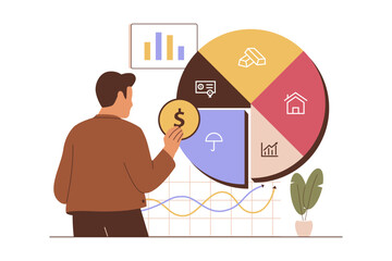 Flat design of asset allocation dividing an investment. Illustration for websites, landing pages, mobile apps, posters and banners. Trendy flat vector illustration