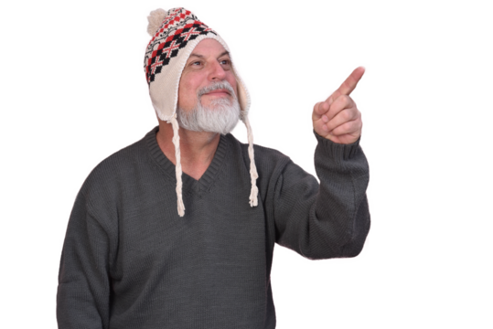 portrait business man with white beard bald facial expression wearing beret beanie fashion image isolated on white transparent background