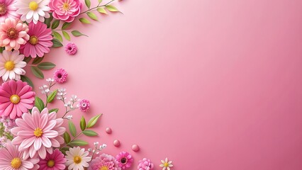 Pink Floral Border on Pink Background.