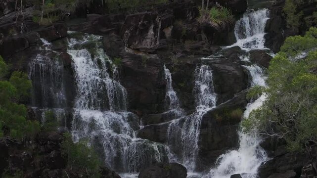 Cedar Creek Falls Waterfalls aerial drone Australia Whitsundays Airlie Beach Proserpine Palm Grove QLD Queensland Rainy wet season spring summer autumn winter sunny cloudy upwards slowly close up