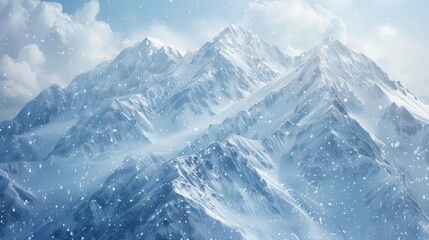 Obraz premium Illustrate an aerial perspective of snowfall in the mountains, with fresh powder enhancing the slopes for winter sports enthusiasts