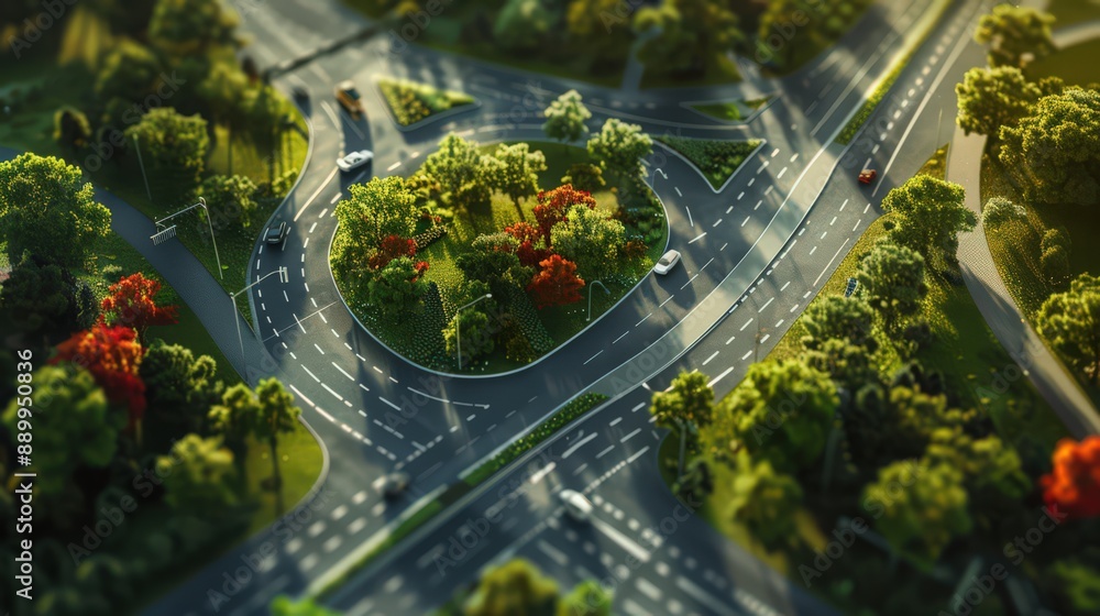 Poster illustrate an aerial view of a highway intersection with a high dynamic range effect, capturing the 