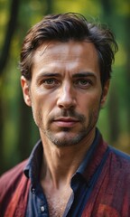 Handsome Man Portrait with Green Background.