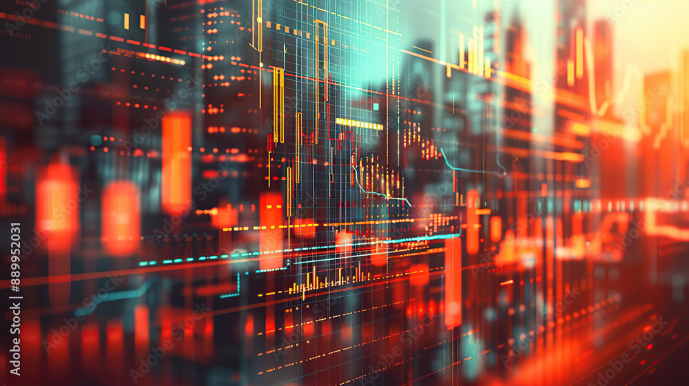 Poster abstract digital stock market charts and graphs with city background maps