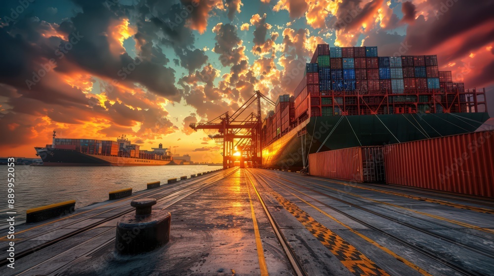 Poster Photograph a cargo ship with automated loading and unloading systems, optimizing port operations and reducing turnaround times.