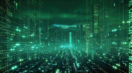cyber city technology, light green on background