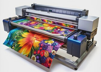 Modern commercial digital textile printer with vibrant colors and sleek design, used for high-quality direct-to-garment printing of custom t-shirts and apparel.