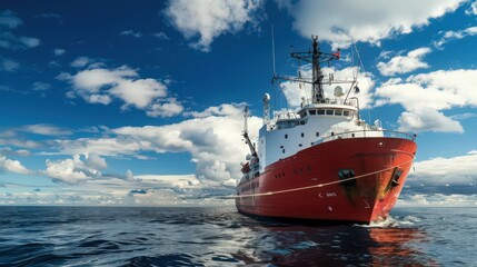 Naklejka premium Photograph a research ship with advanced climate monitoring instruments and satellite communication systems for studying global environmental changes