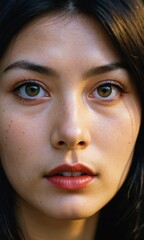 Close-up Portrait of a Young Woman with Brown Eyes.