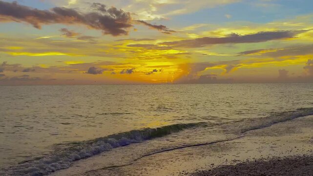 Beautiful sunset sky beach waves