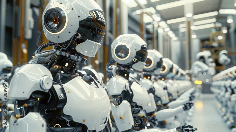 Aufkleber photograph a robotics manufacturing plant where robots are building other robots, illustrating the s