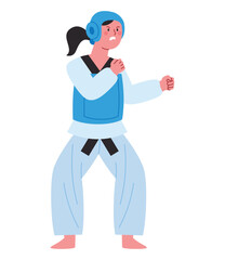 excited woman practicing taekwondo