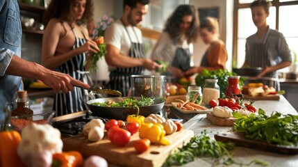  Group Cooking Together in a Kitchen