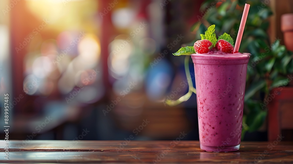 Poster refreshing raspberry smoothie with mint