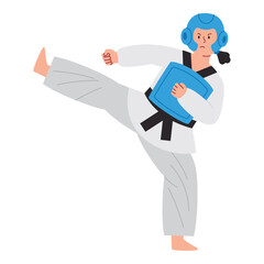 female training taekwondo in kimono uniform